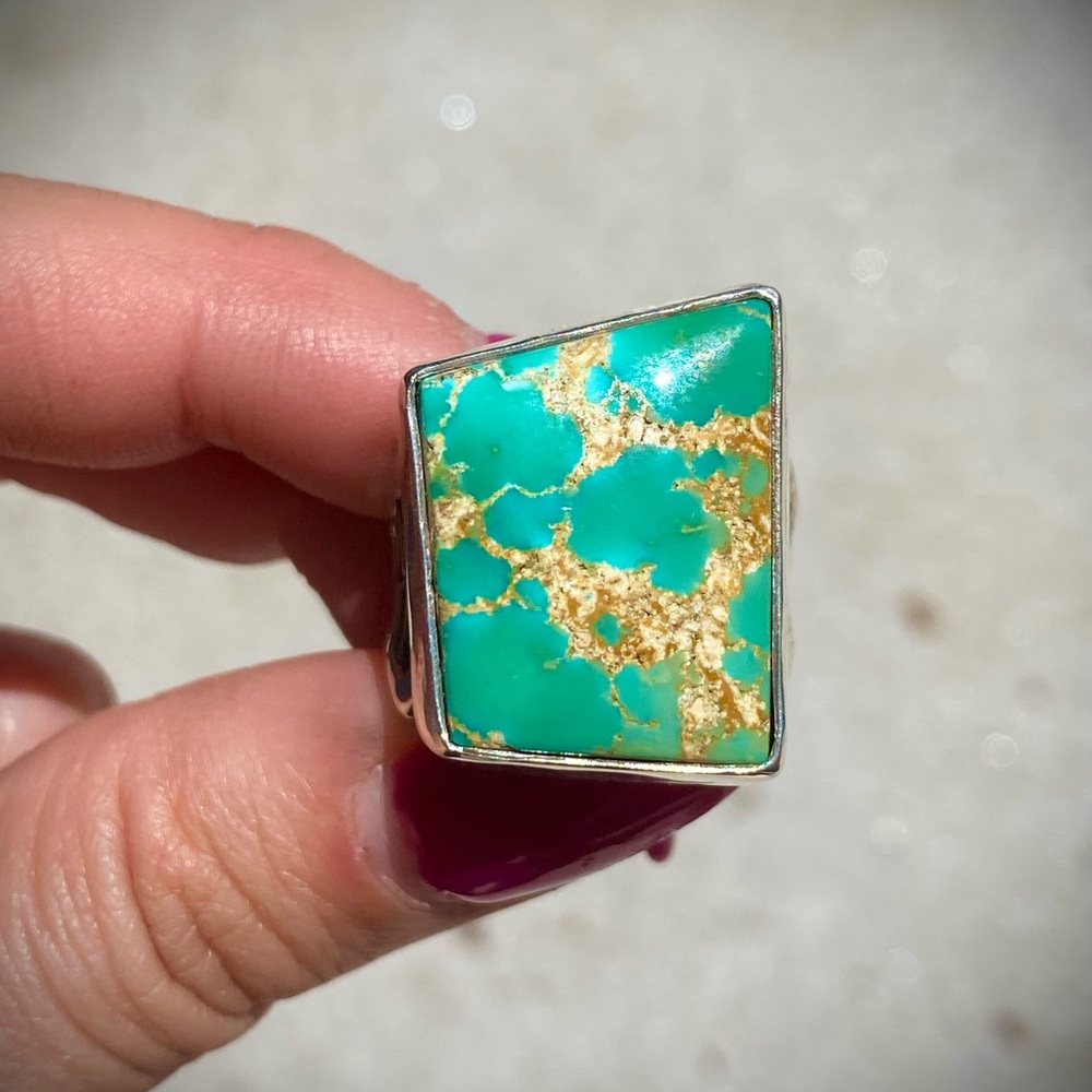 Kings Manassa Turquoise and Heavy Sterling Silver Stamped Ring